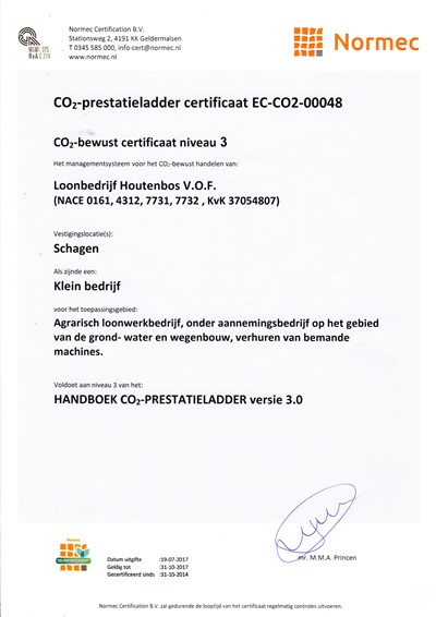 Certificaat CO2 Prestatieladder Niveau 3